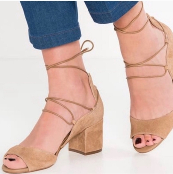 Sam Edelman Serene Sandals Block Heel Lace Up Ankle Tie Camel Suede 10 - Picture 1 of 5